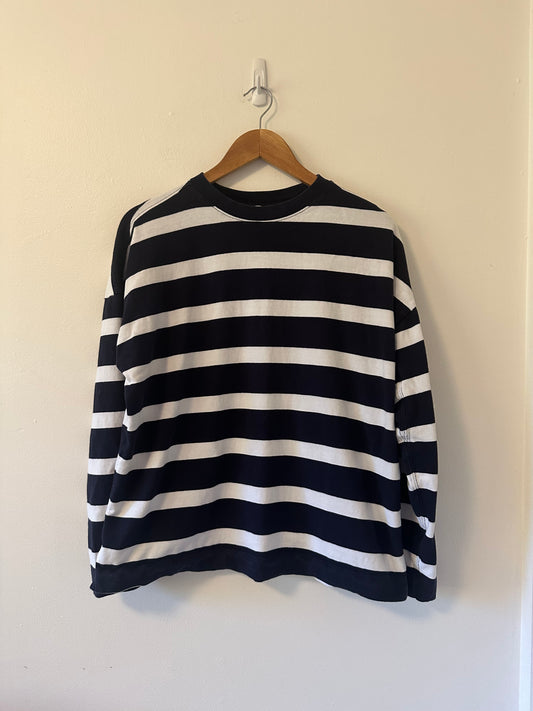 AYR The Early Mornings Navy and White Striped Tee | Size Medium
