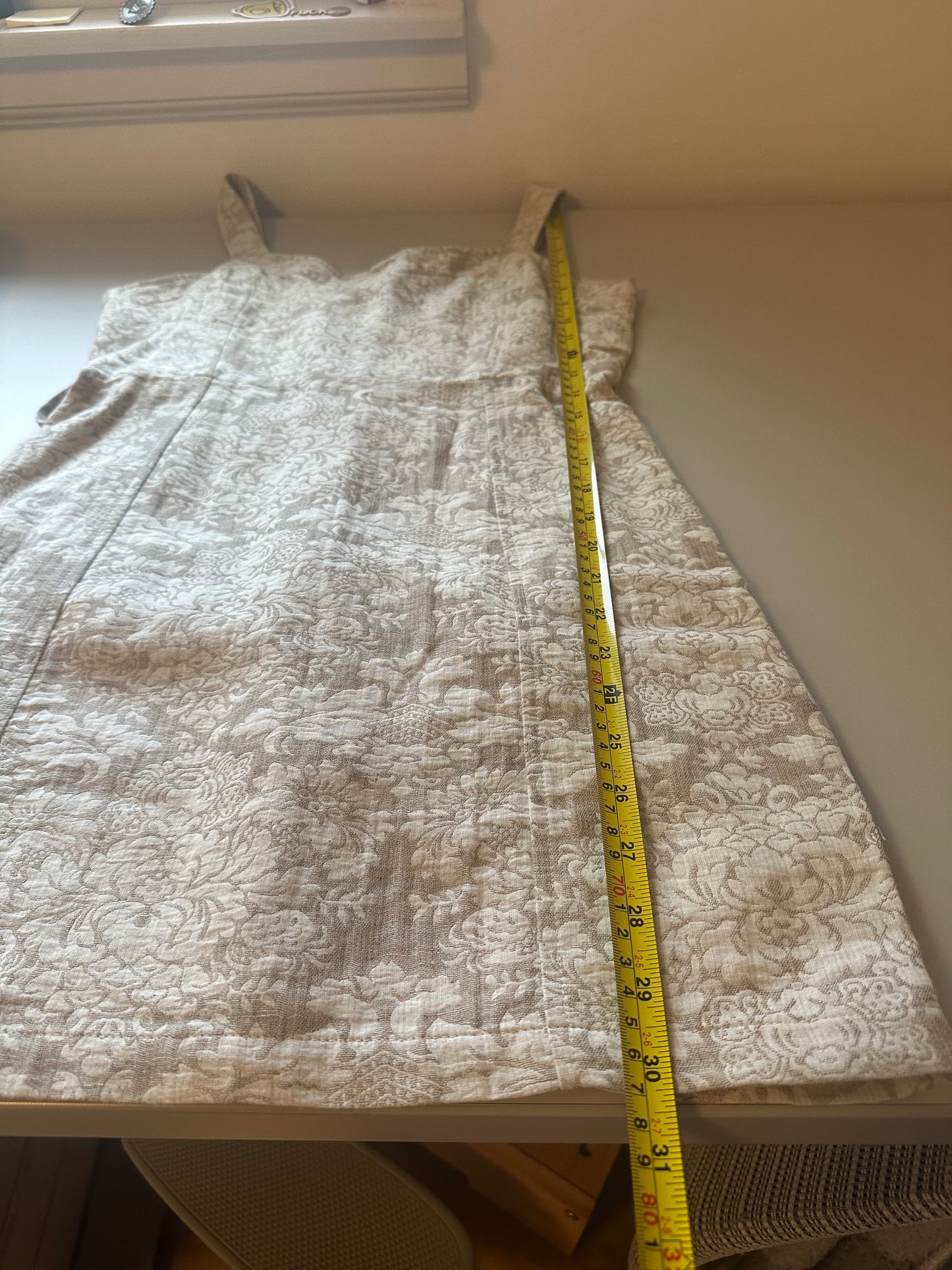 J.O.A. Cream and Beige Floral Linen and Cotton Mini Dress | Size Small