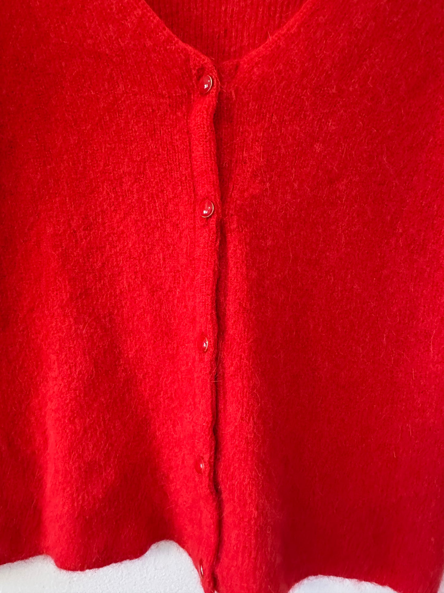 Sezane Barry V-neck Cardigan Sweater in Bright Red Mohair | Size Small