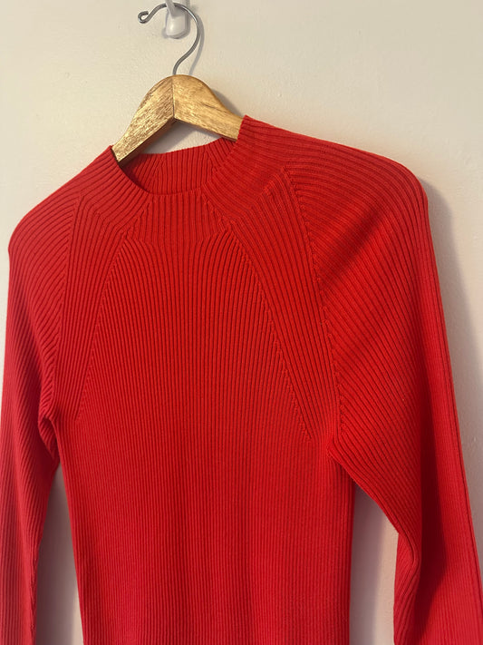 Boden Poppy Red Women's Ribbed Lightweight Cotton Sweater | Size 8