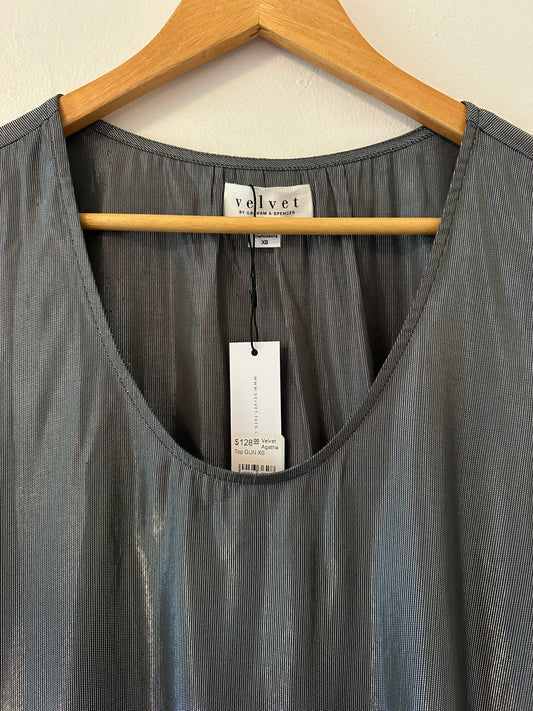 Velvet by Graham & Spencer Agatha Lurex Metallic Gray Blouse - Size XS