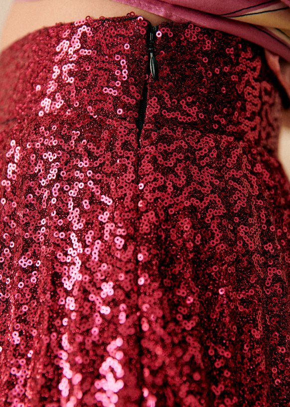 Sezane Dilo Pleated Midi Skirt in Fuschia Sequins - Size 44