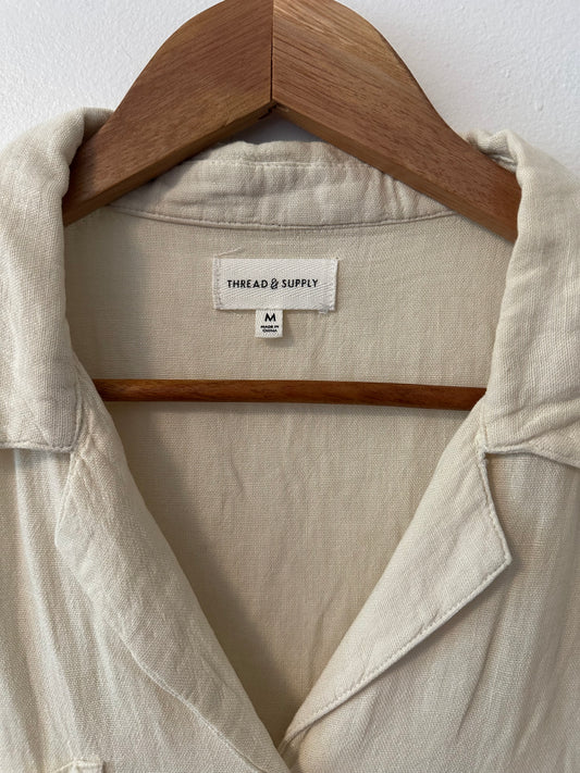 Thread & Supply Off-White Collared Linen Blend Shirt | Size Medium
