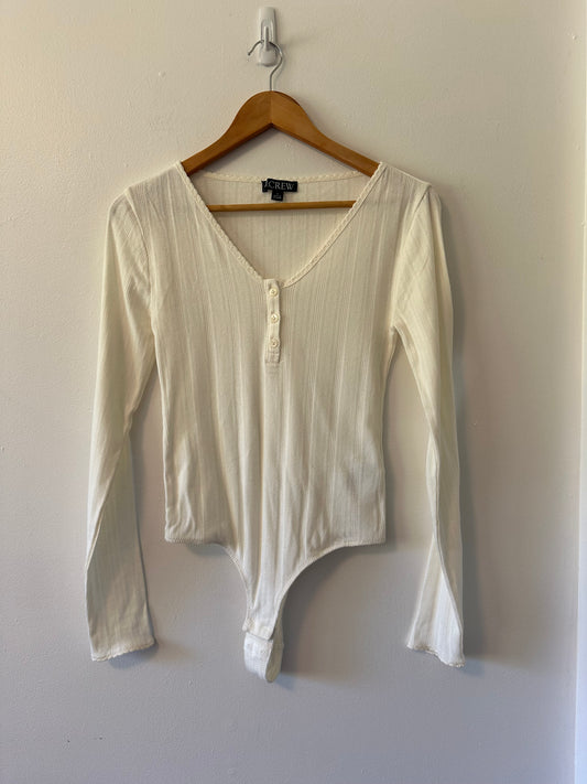 J. Crew Pointelle Cotton Long Sleeve Bodysuit in Ivory | Size Small