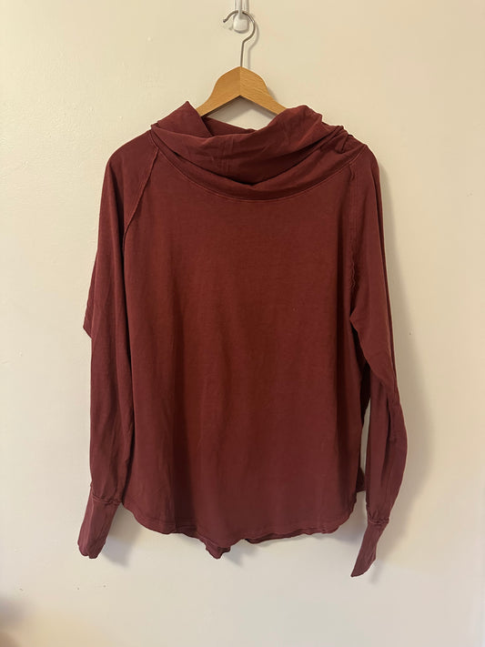 We The Free Red Cowl Neck Long Sleeve T-Shirt - Size XS