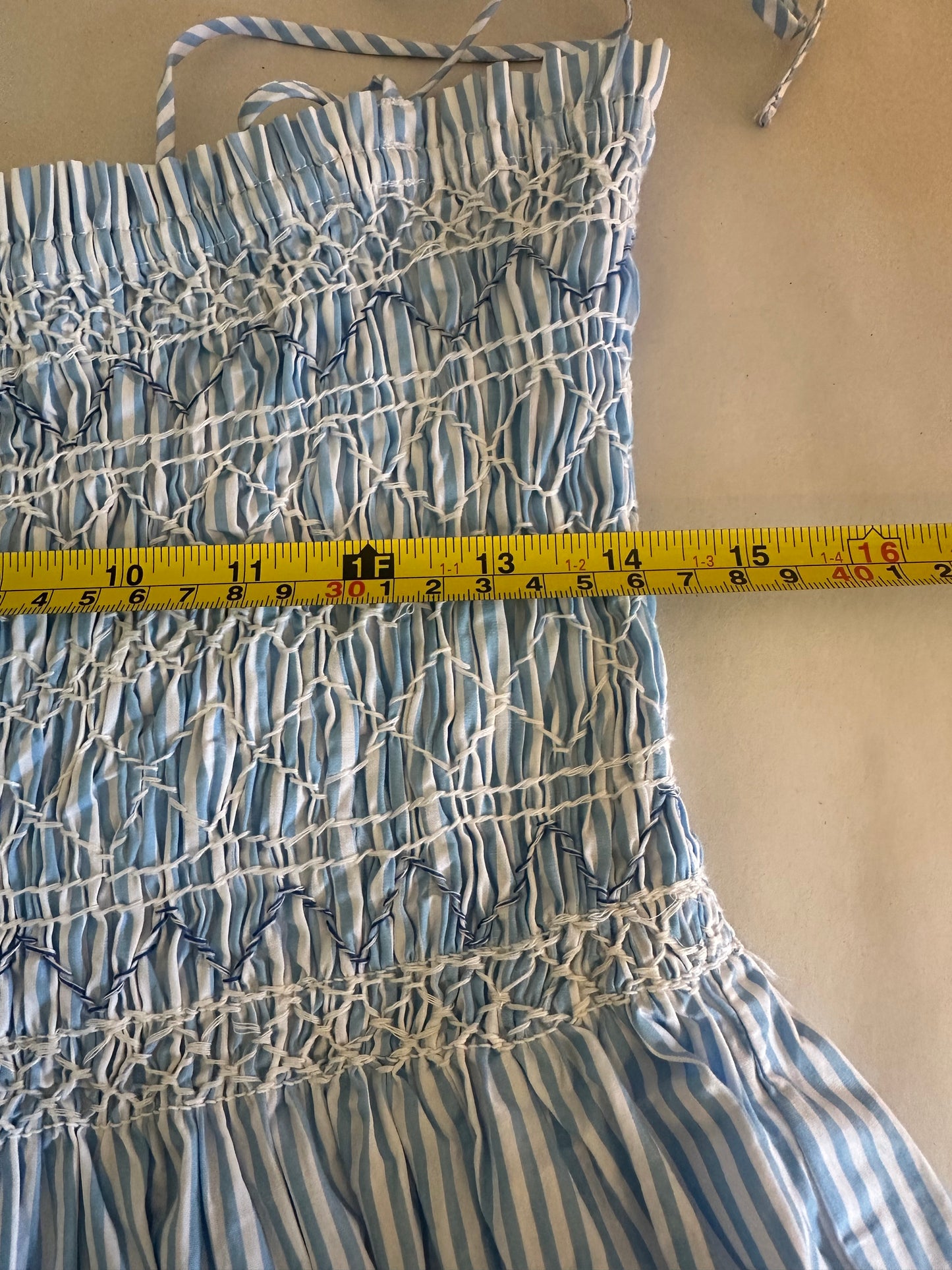 J. Crew Paloma Striped Top in Blue and White with Smocking - Size Medium