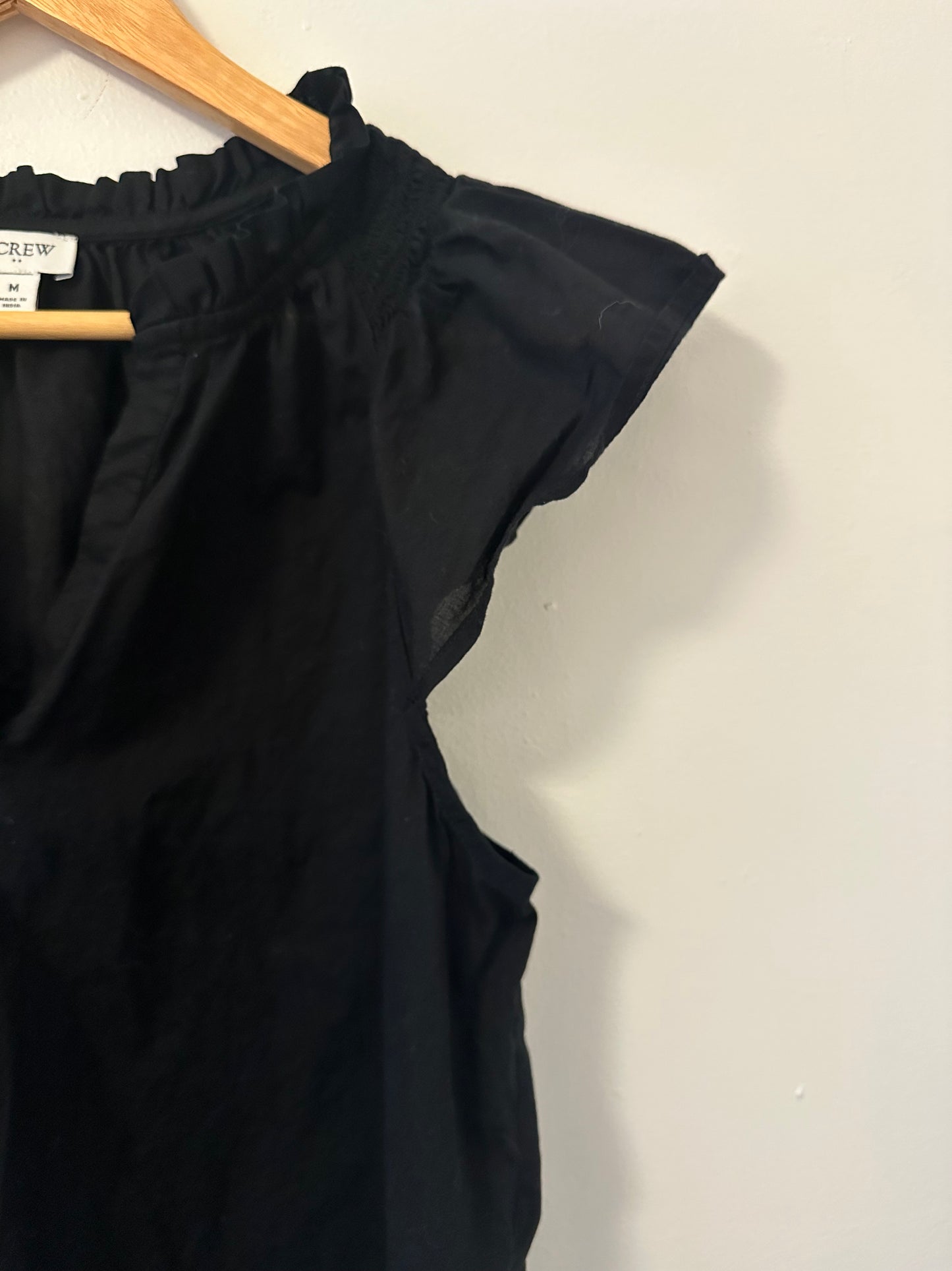 J. Crew Flutter Sleeve Black Women's Cotton Top - Size Medium