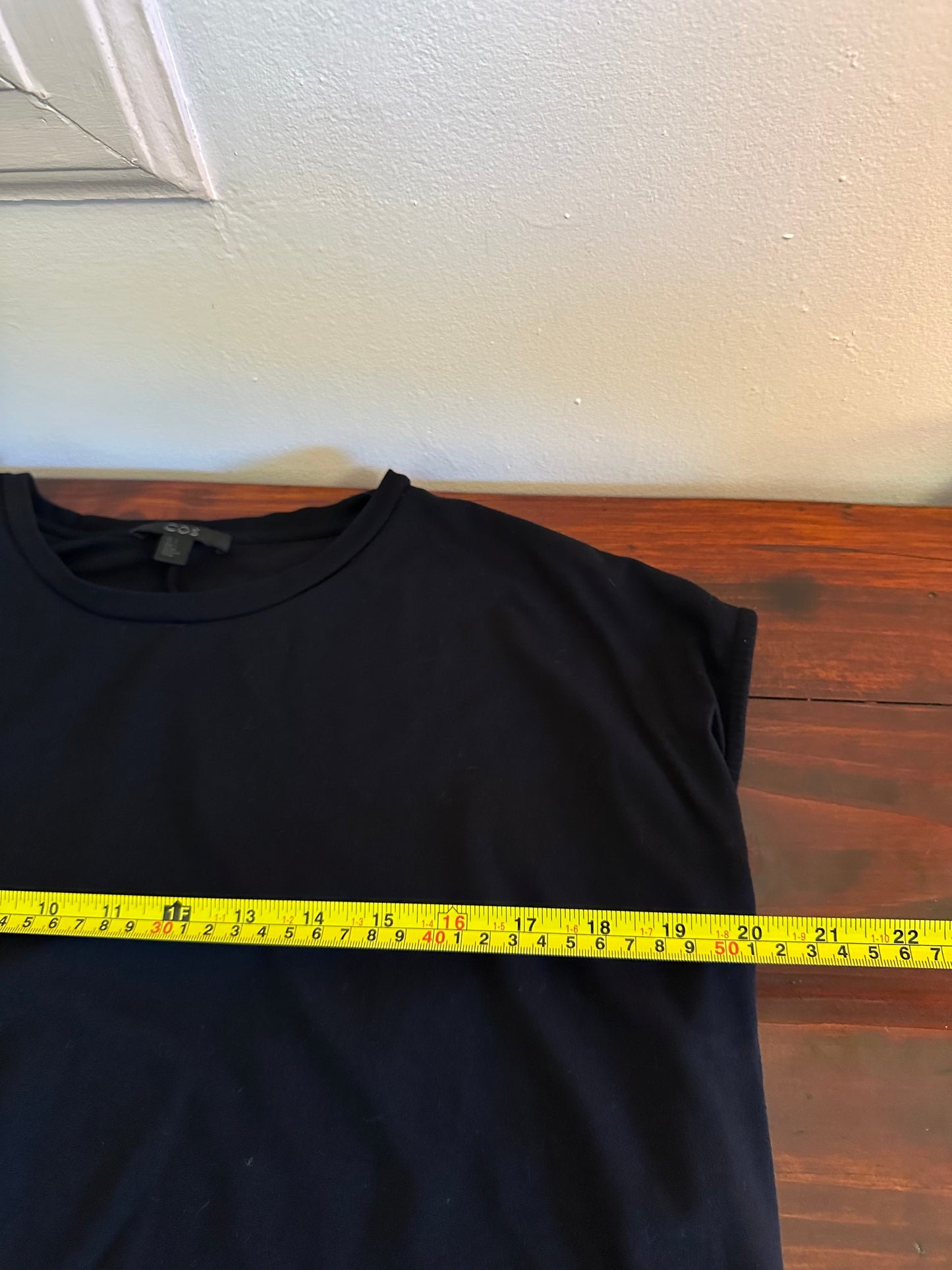 COS - Black Short Sleeve High Low Women’s Top with Raw Edges | Size Small