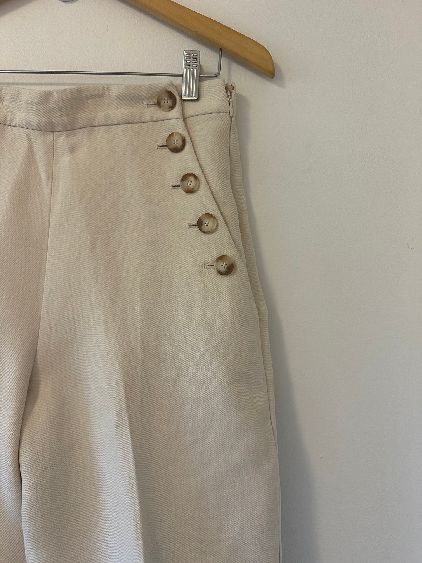 Sezane Marino Wide Leg High Waist Trousers in Ecru | Size 4