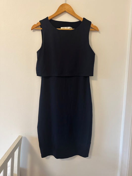 Susana Monaco Sleeveless Navy Dress with Overlay at The Top - Size Medium