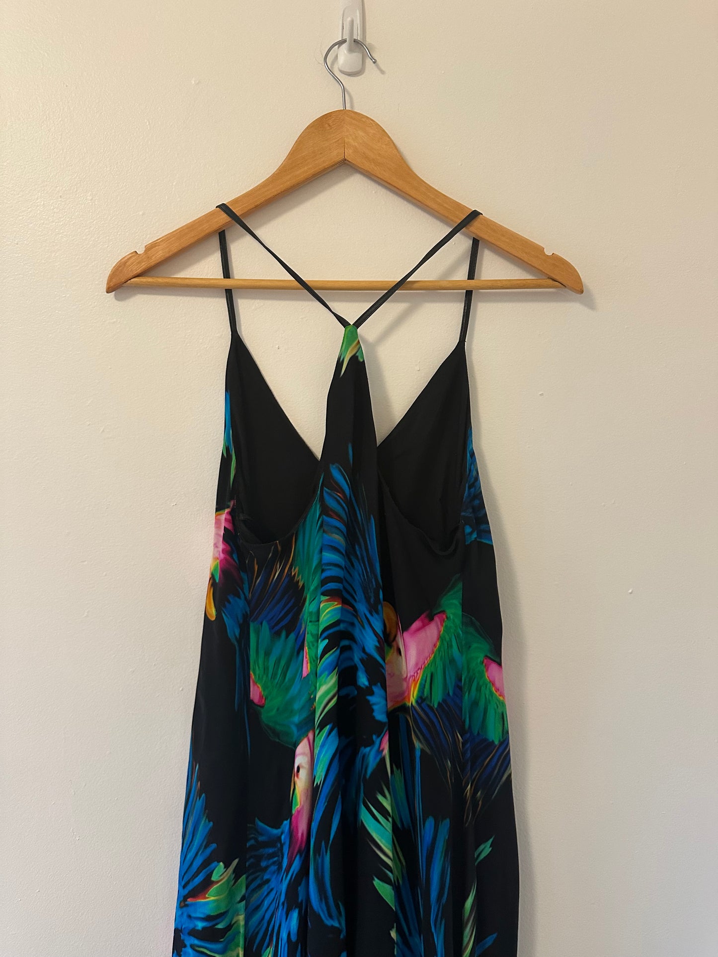 NWT Milly Silk Black Dress with Colorful Parrot Print Size 4