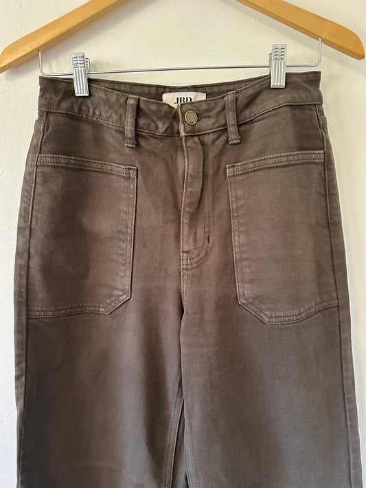Just Black Brown Denim Patch Pocket Wide Leg Jeans | Size 27