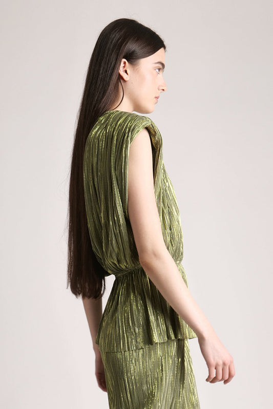 Sabina Musayev Metallic Liraz Olive Green Blouse - Size Medium