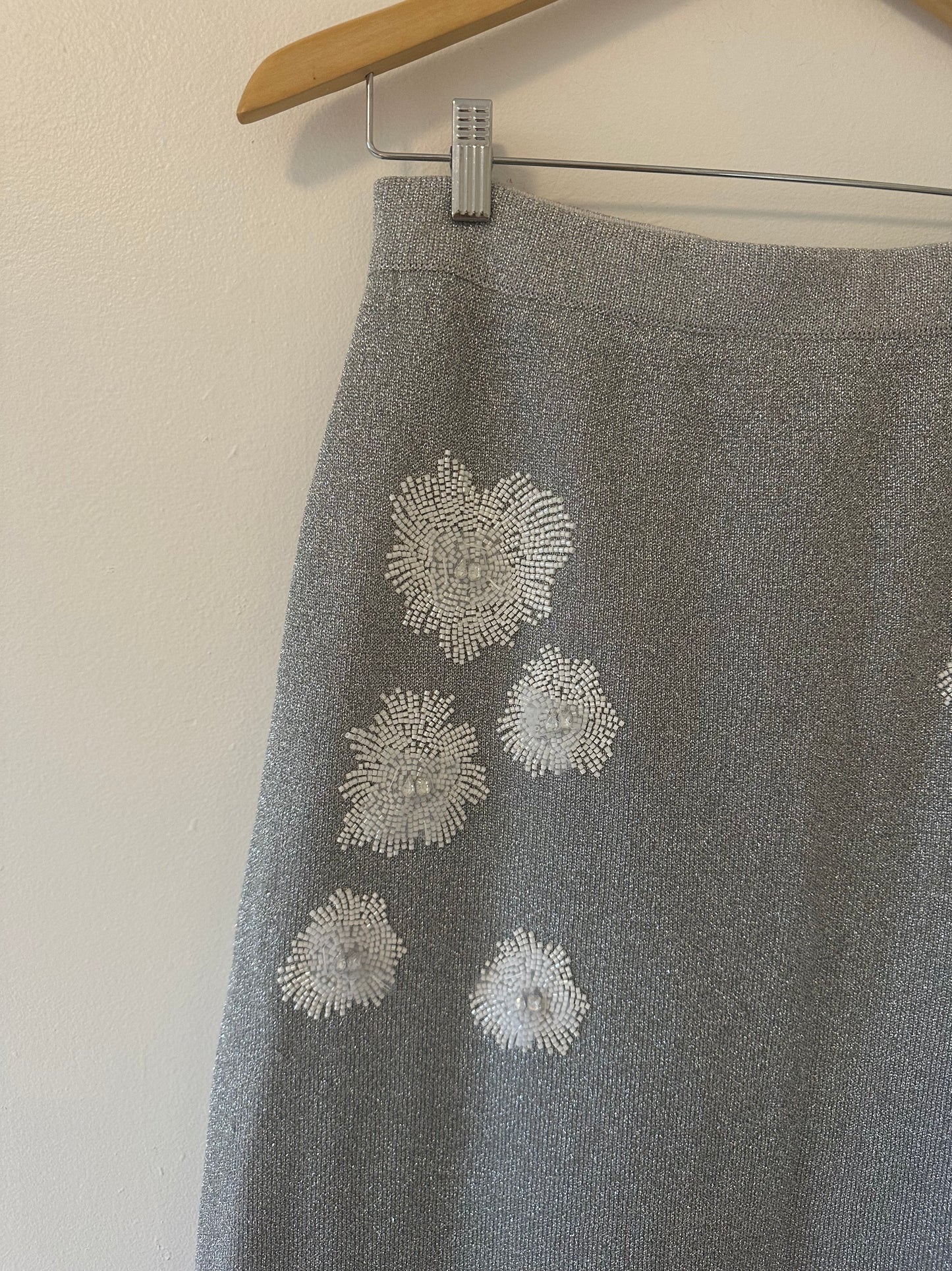 Essentiel Antwerp Edance Bead Embroidery Metallic Knit Midi Skirt - Size Medium