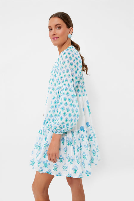 Oliphant Tuckernuck Exclusive Blue Floral Balloon Sleeve Mini Dress Size Small