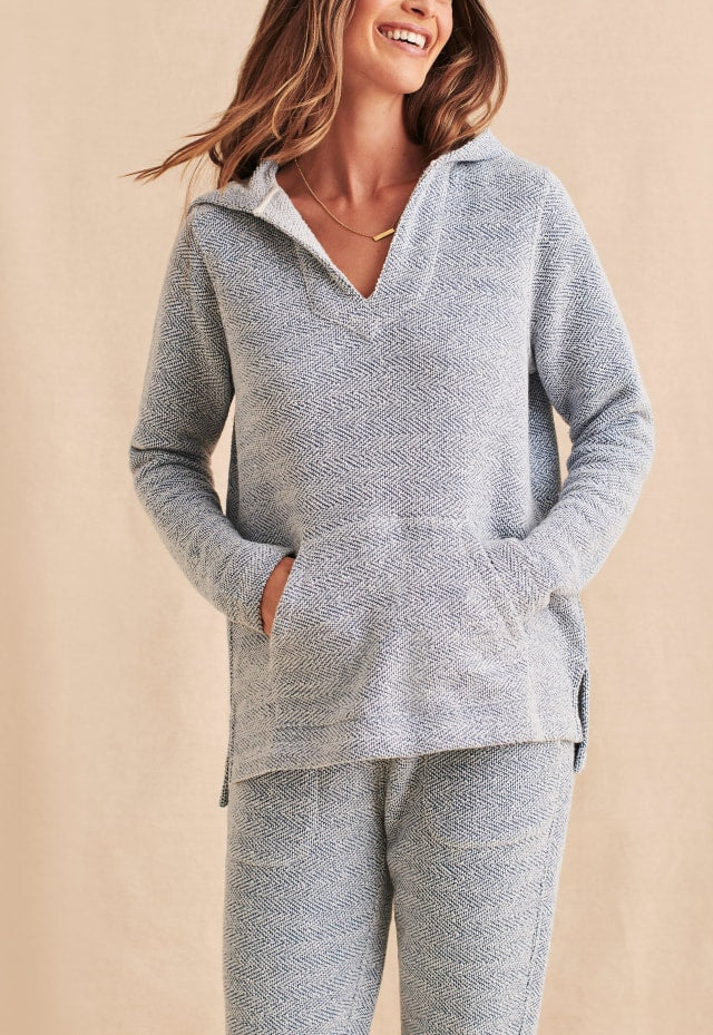 Faherty Beach Terry Hoodie in Whitewater Blue - Size Large