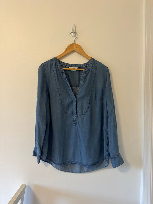 Boden Split Neck Blue Denim Popover Blouse - Size 10