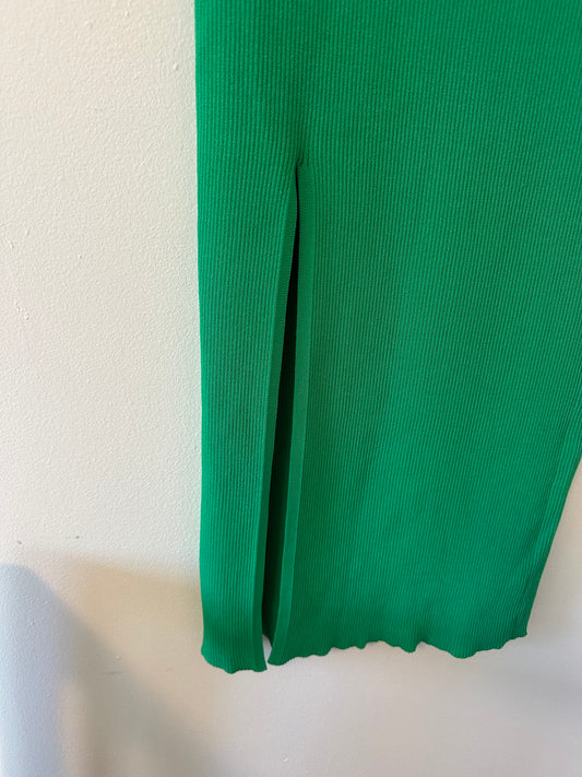 Zara Ribbed Midi Skirt with Slit in Green - Size Small