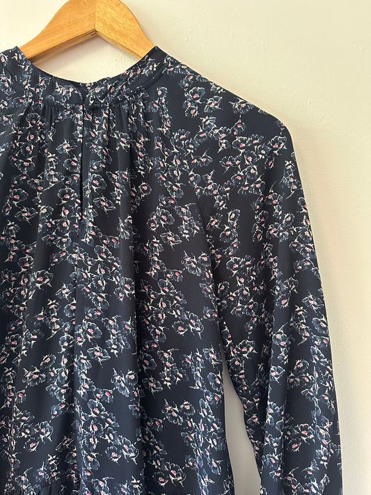 Banana Republic Navy Floral Long Sleeve Dress | Size XXSP