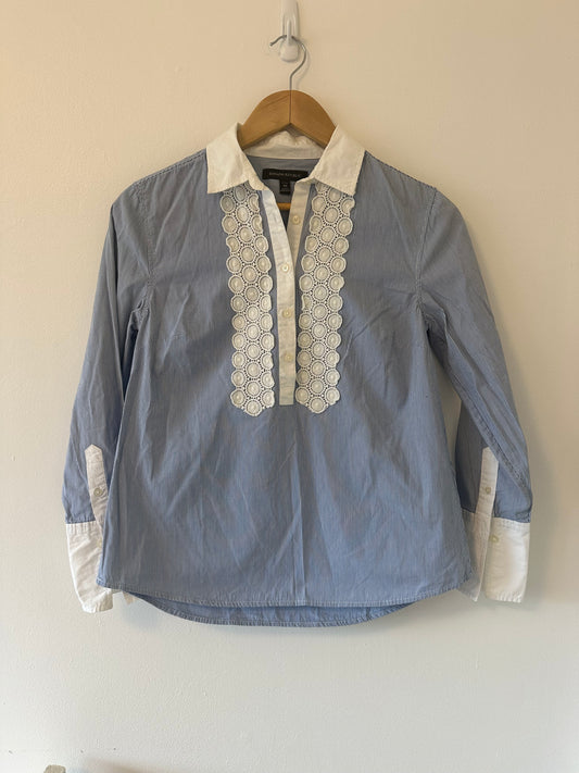 Banana Republic Blue and White Long Sleeve Blouse Size XS
