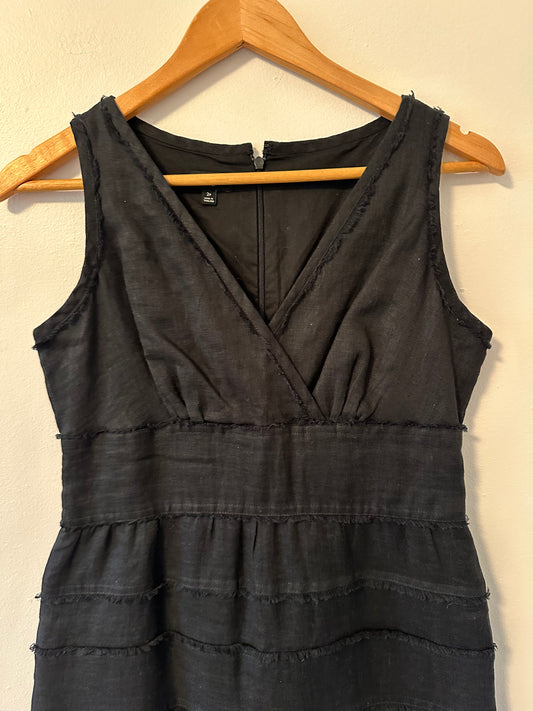 Talbots - Black Sleeveless Tiered Linen Mini Dress | Size 2P