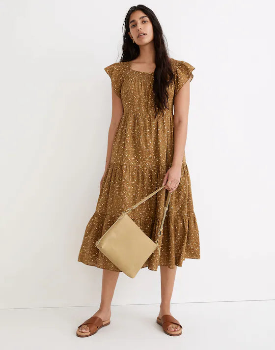 Madewell Ruffle-Sleeve Tiered Midi Dress in Daisy Stitch | Size Medium