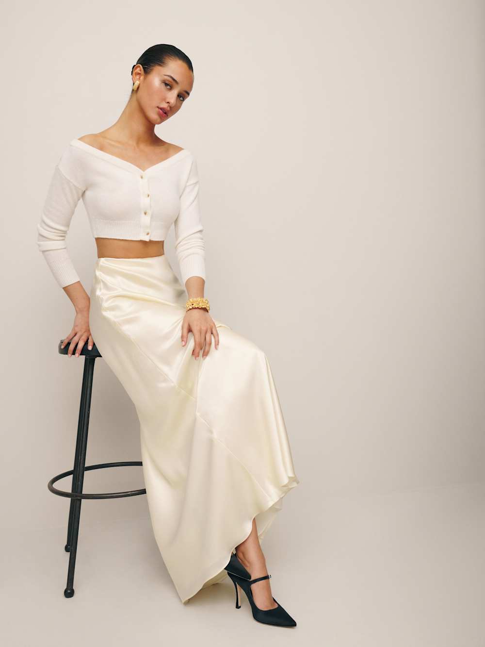 Reformation Bella Cream Silk Maxi Skirt - Size Medium