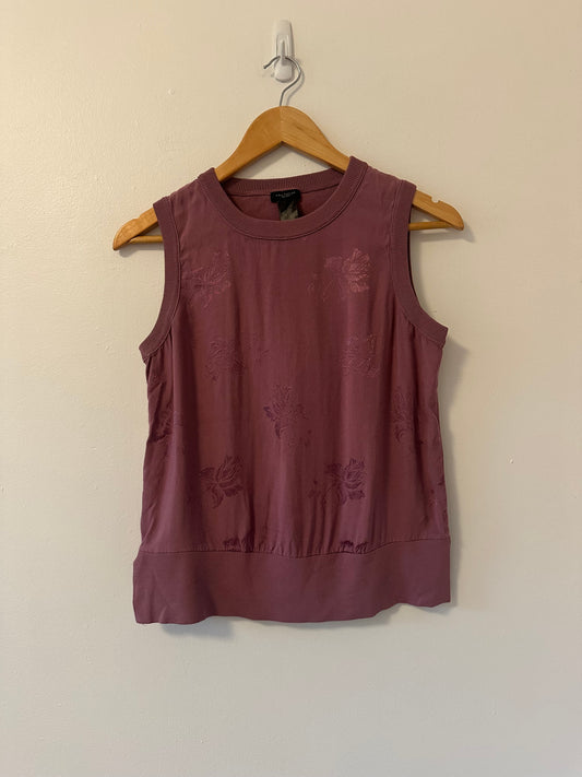 Ann Taylor - Sleeveless Plum Embroidered Rose Muscle Tank Top | Size Small