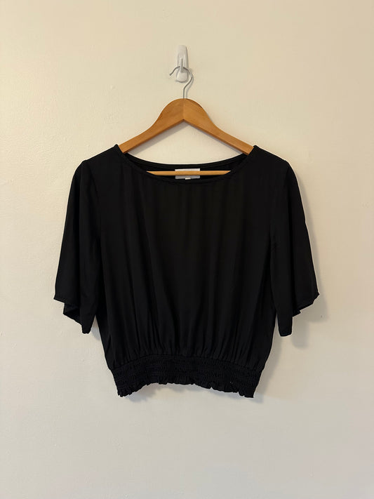 Bella Dahl Satin Smocked Waist Top in Black | Size Medium
