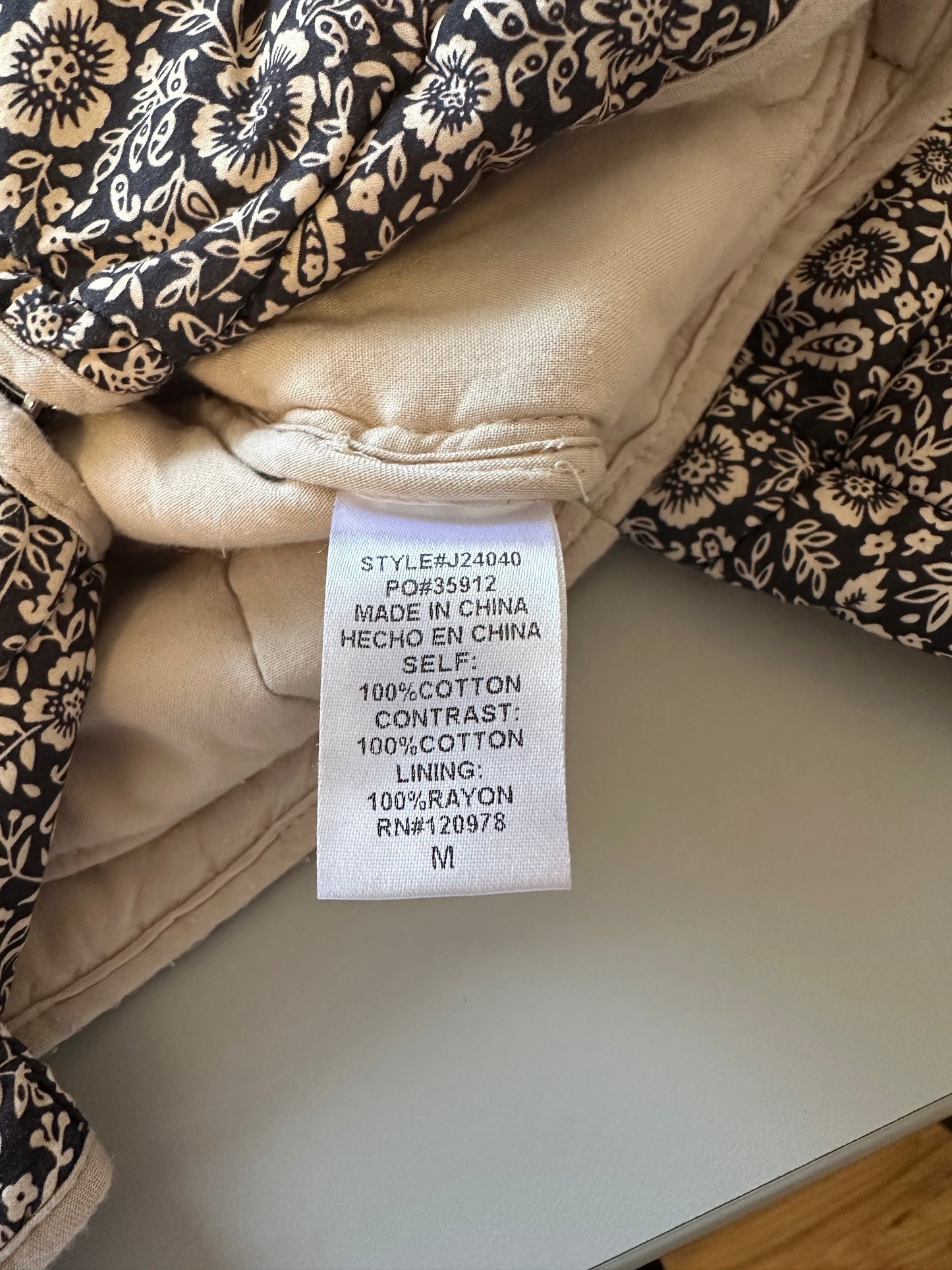 Entro Floral Cotton Quilted Jacket with Patch Pockets | Size Medium