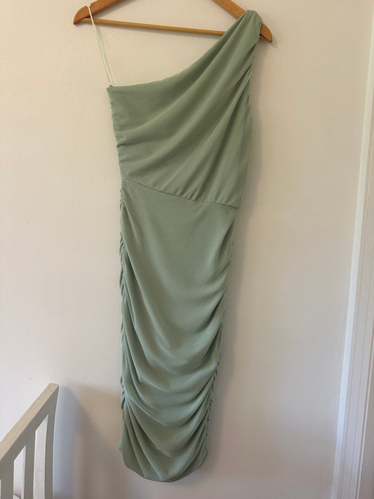 Love X Design One Shoulder Body Con Dress in Sage Green - Size Medium
