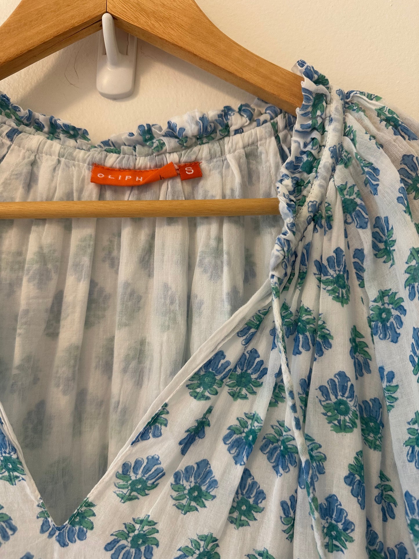 Oliphant Tuckernuck Exclusive Blue Floral Balloon Sleeve Mini Dress Size Small