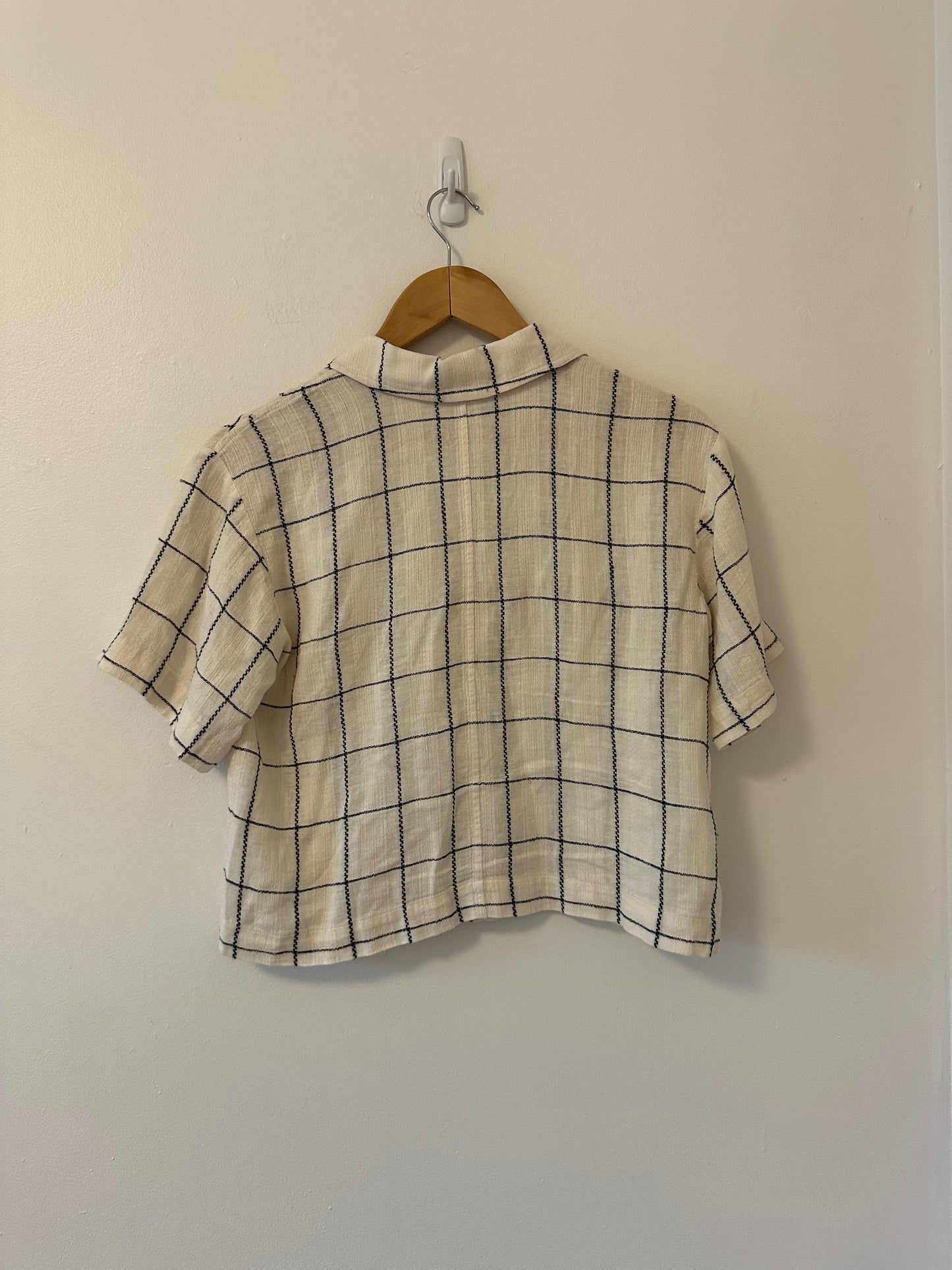Madewell Linen-Blend Resort Crop Shirt in Windowpane | Size XS