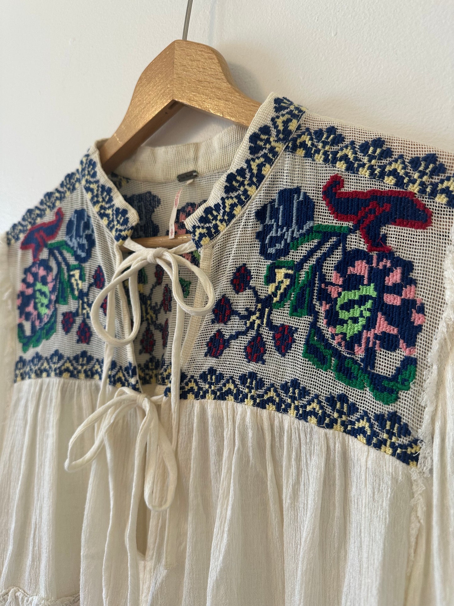 Free People Embroidered Cream Women's Top Size S