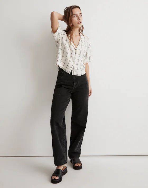 Madewell Linen-Blend Resort Crop Shirt in Windowpane | Size XS