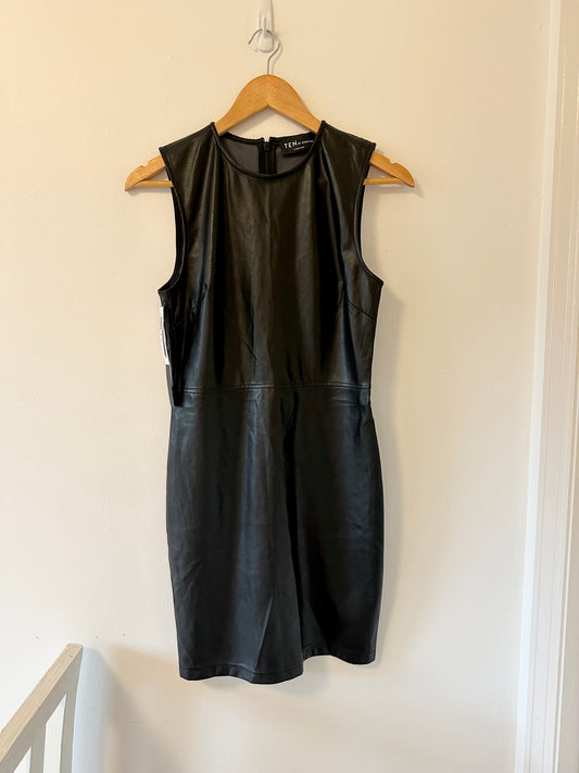 NWT Aritzia Cannes Black Crewneck Faux Leather Mini Dress - Size 6