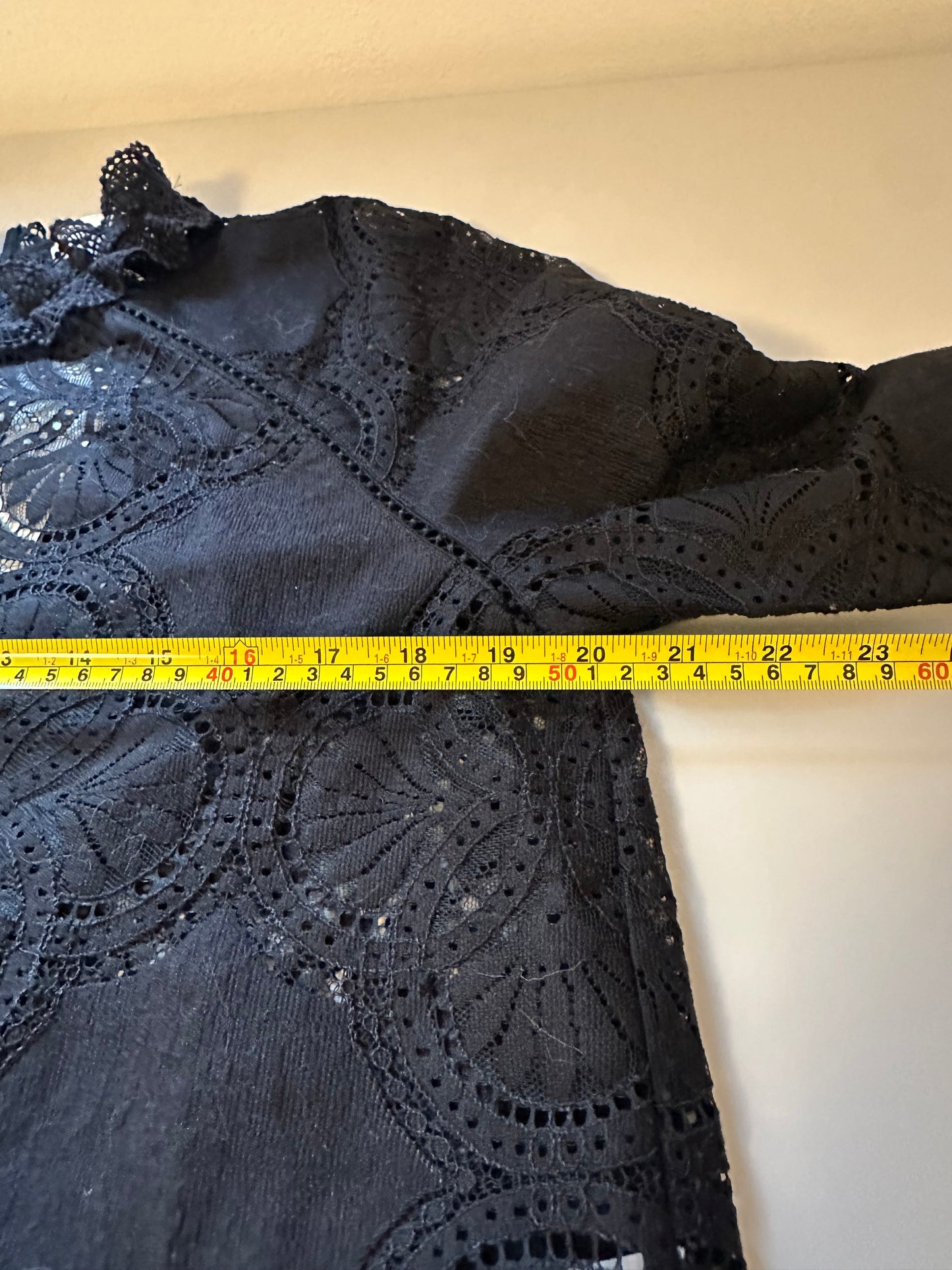 NWT Sezane Bianca Black Lace Organic Cotton Blouse | Size EU 42