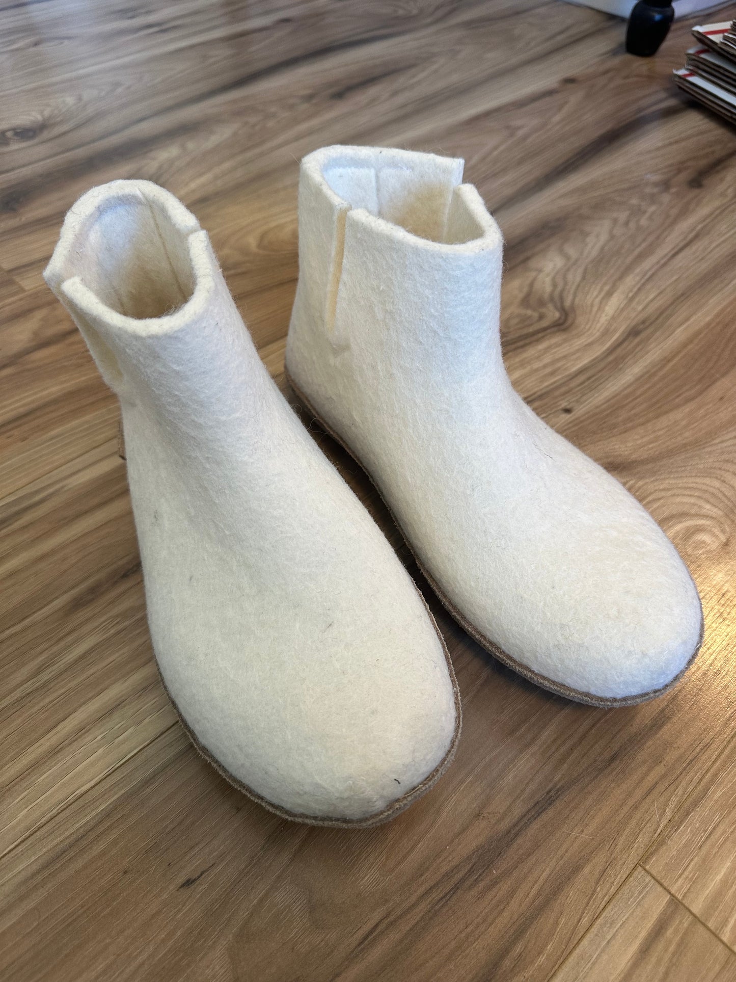 Glerups Felted Wool Leather Sole Bootie Slippers in Ivory - Size 7.5 / EU 38