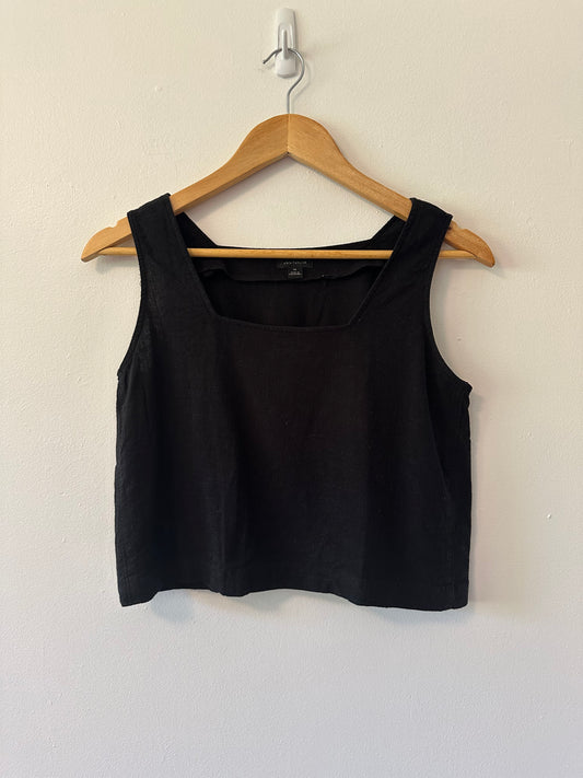 Ann Taylor Black Linen Blend Cropped Tank Top | Size XS