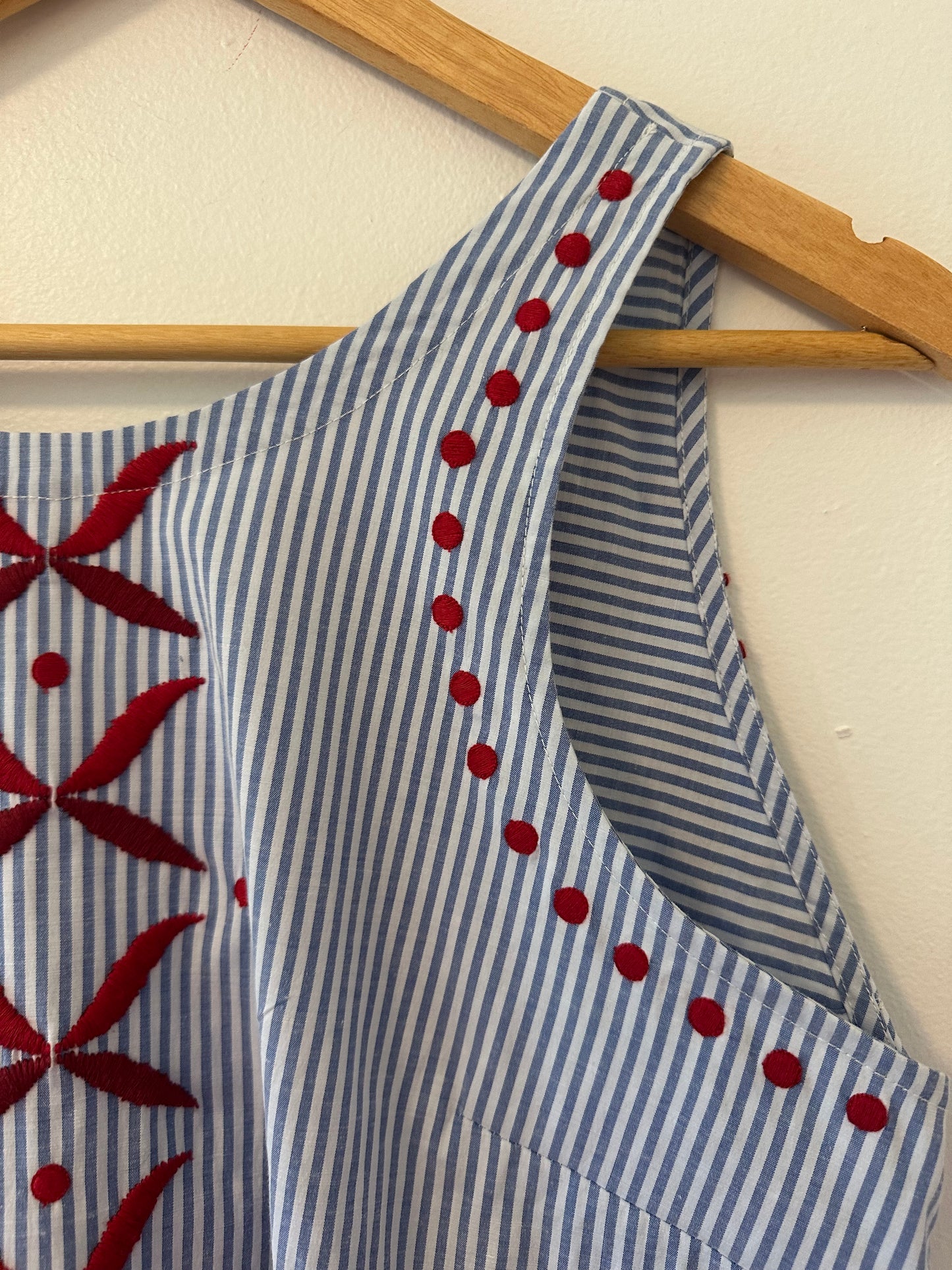 Maeve Striped Sleeveless Top with Red Embroidery - Size Medium