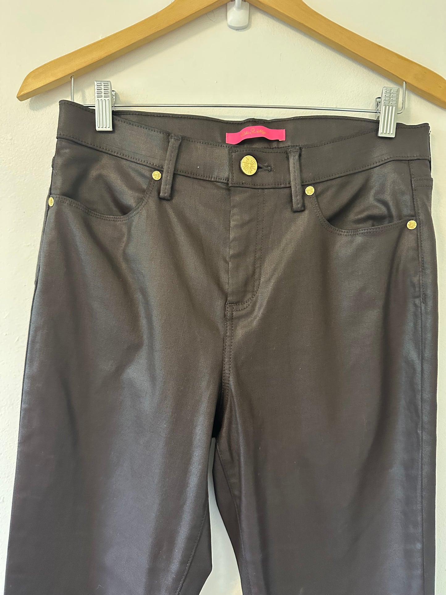 Lilly Pulitzer Eagan High-Rise Stretch Coated Jean in Mochachino - Size 10