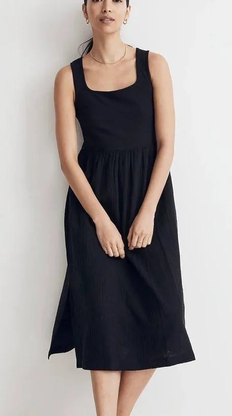Madewell Mixed Media Tank Dress in Black - Size Medium