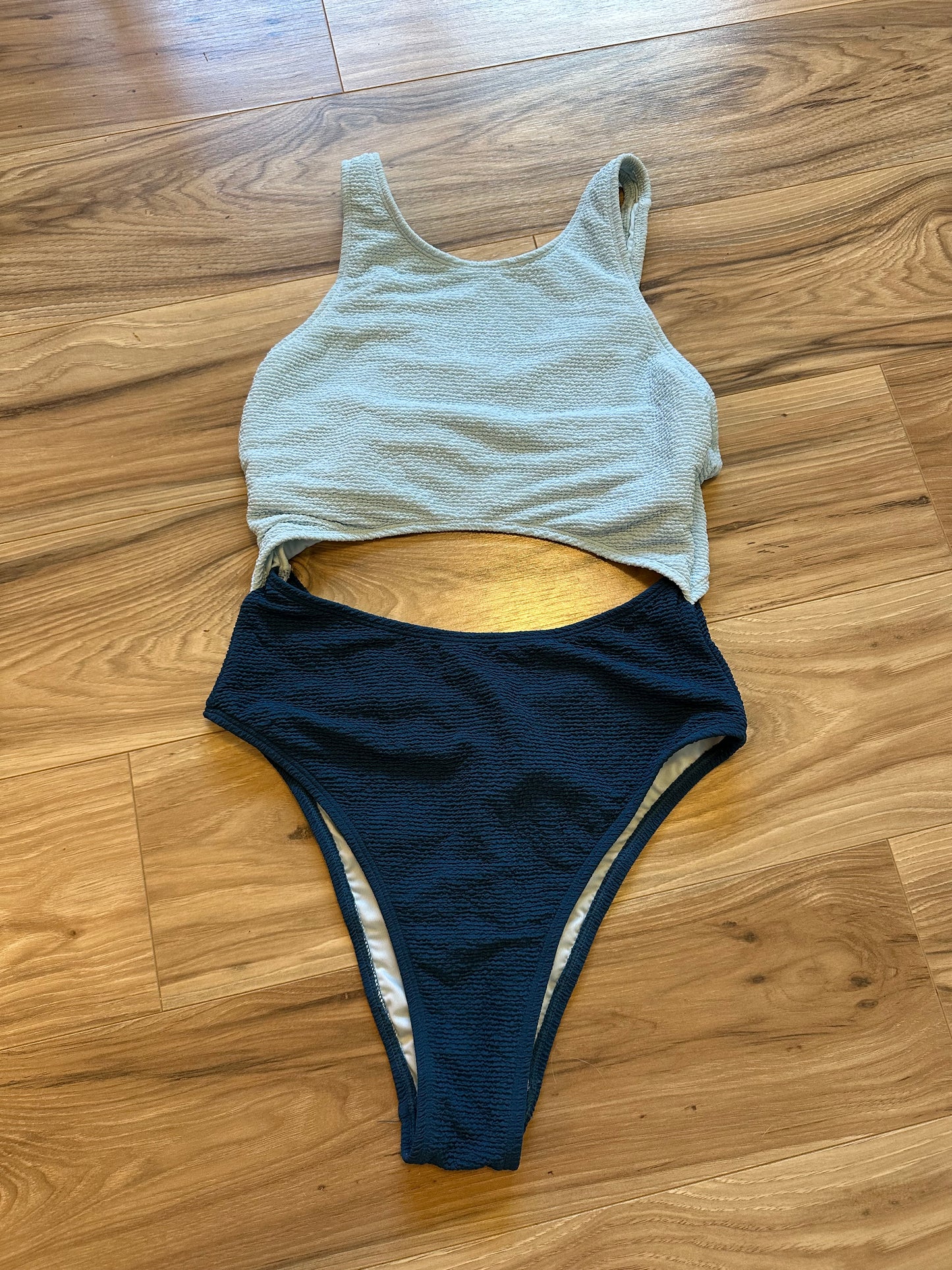 Cupshe Light Blue and Dark Blue Cutout Crinkle Swimsuit - Size Medium
