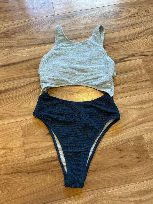 Cupshe Light Blue and Dark Blue Cutout Crinkle Swimsuit - Size Medium