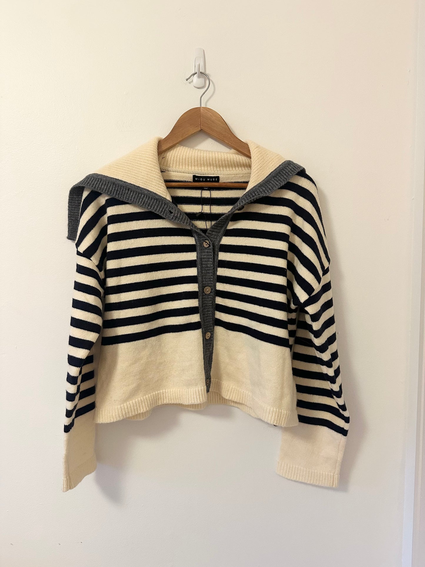NWT Miou Muse Sailor Collar Striped Cardigan Sweater | Size Medium