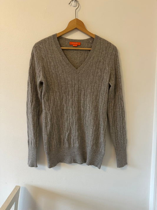 Christopher Fischer Cashmere Gray Cable Knit V-Neck Sweater Size M