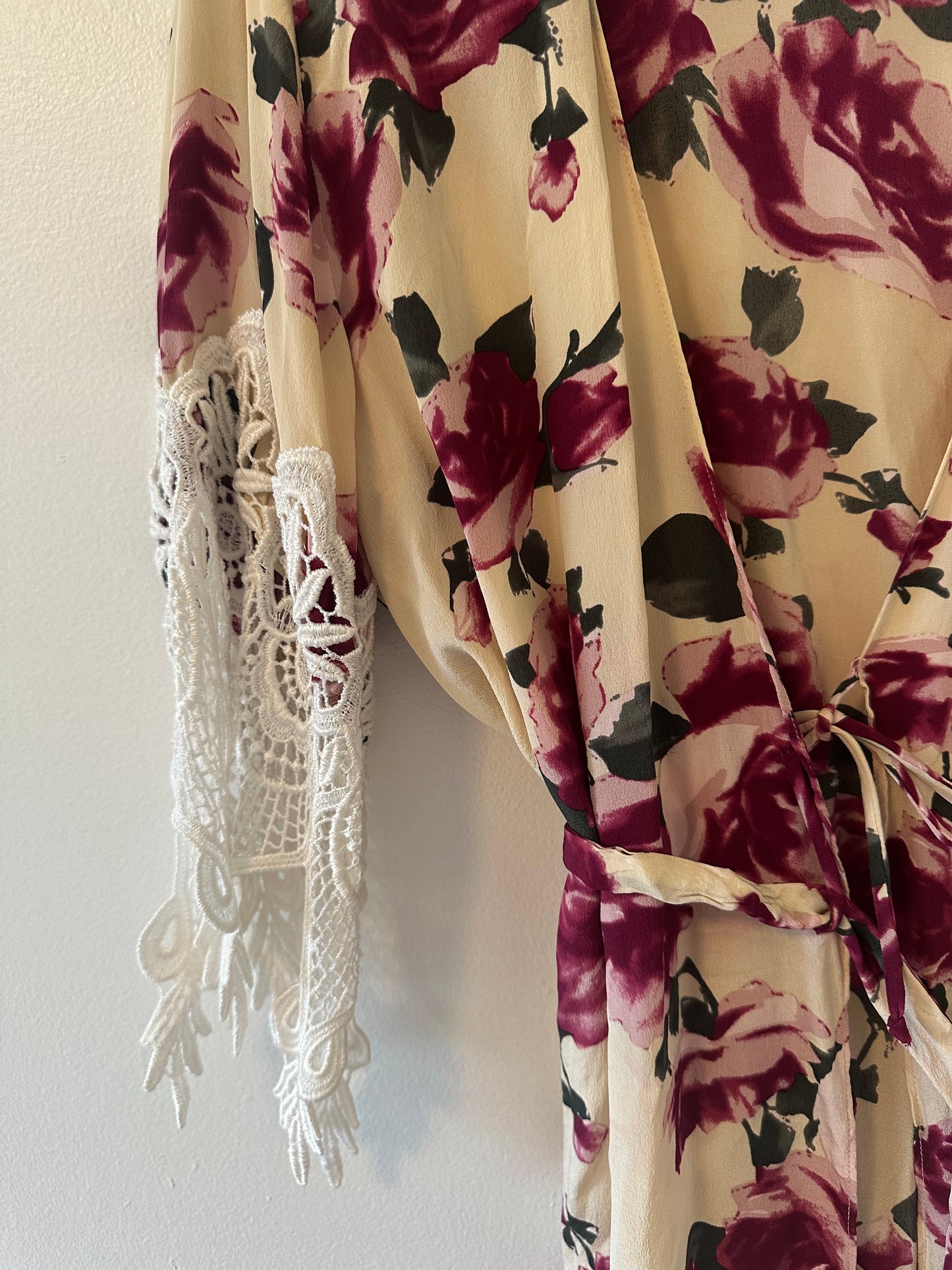 Stone Cold Fox Rose Garden Silk Robe with Lace Sleeves