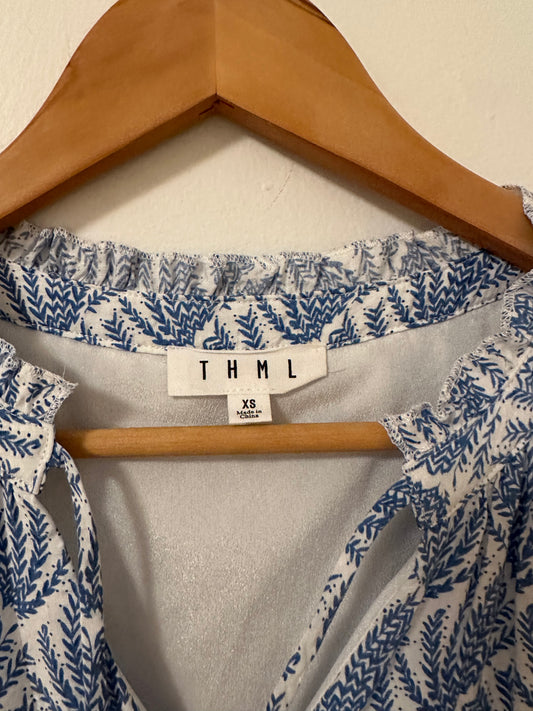 THML Women's Sleeveless Dress In Blue Pattern And Tassel Size XS