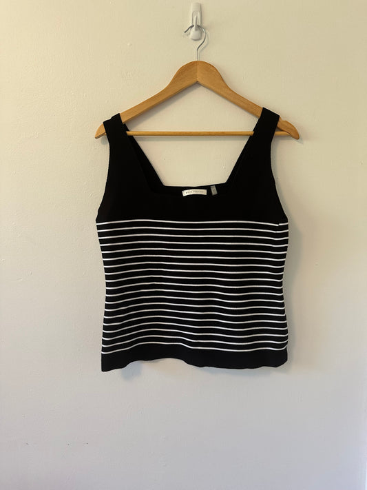 Elie Tahari Women's Ellie Squareneck Striped Knit Tank in Black | Size Extra Large