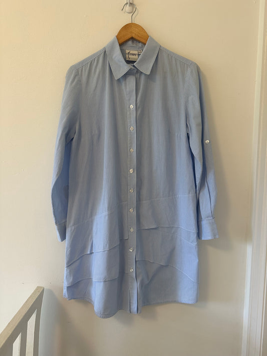 Finley Jenna Striped Ruffle Shirt Dress in Blue and White - Size Medium